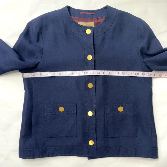 Gucci Uniform Linen Blend Blazer Jacket with Brass Buttons Navy Blue Size EU 44 - Picture 13 of 16
